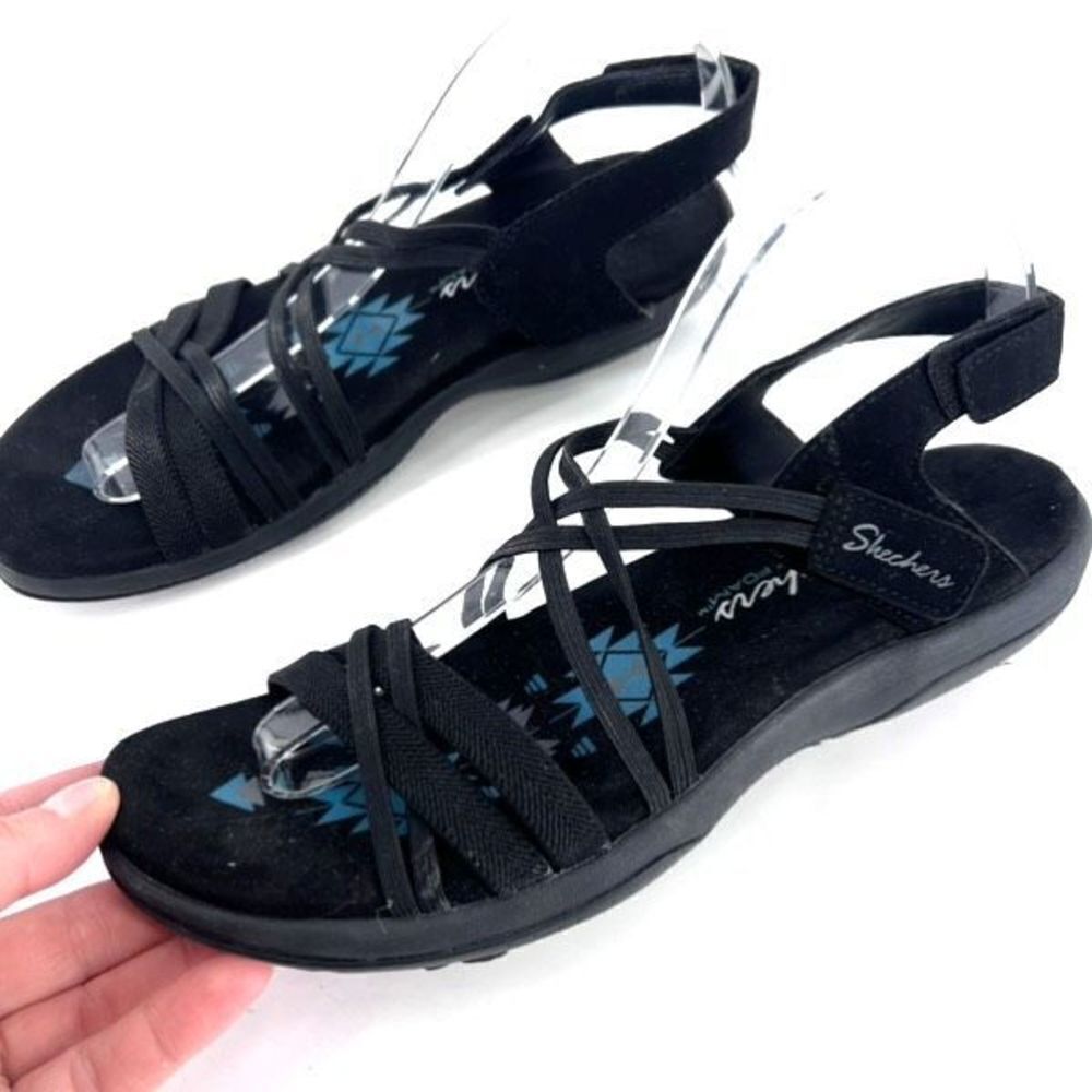 Skechers Women's Reggae Slim Simply Stretch Sandals Slingback Sandals Black Sz 8